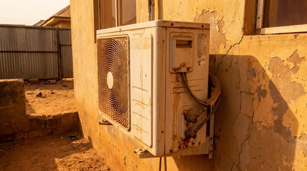 2HP Splint outdoor AC unit on a dusty environment
