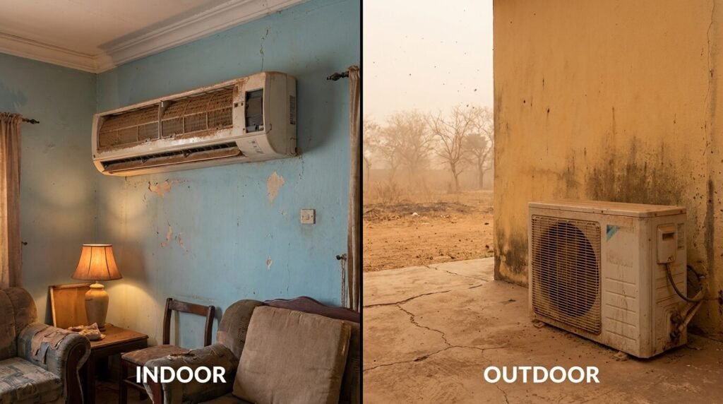 harmattan dust affected by indoor and outdoor AC unit